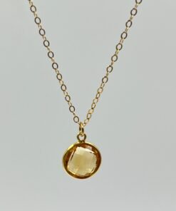 Alternative view of 24K Gold Citrine Round Pendant Necklace  " Gold-Filled Chain Jewelry" November Birthstone