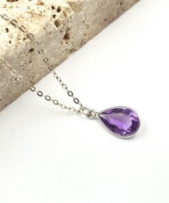 Amethyst Pendant Necklace • Sterling Silver • Dainty Minimalist Jewelry