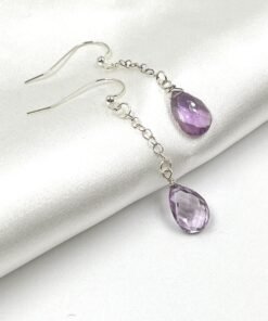 Amethyst Earrings • Sterling Silver • Dainty Minimalist Jewelry