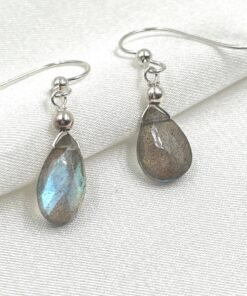 Alternative view of Labradorite Earrings • Sterling Silver • Dainty Minimalist Jewelry