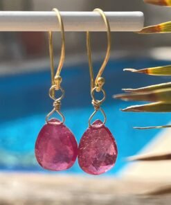 Garnet Earrings • 24K Gold Plated • Dainty Minimalist Jewelry