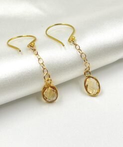 Citrine Dangle Earrings • 24K Gold Plated Gemstone November Birthstone Jewelry