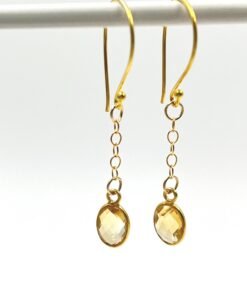 Alternative view of Citrine Dangle Earrings • 24K Gold Plated Gemstone November Birthstone Jewelry