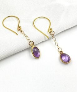 Amethyst Earrings • 24K Gold Plated • Dainty Minimalist Jewelry