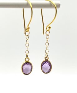 Alternative view of Amethyst Earrings • 24K Gold Plated • Dainty Minimalist Jewelry