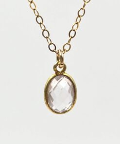 Alternative view of Oval Rose Quartz Necklace • Gold Filled or Sterling Silver • Dainty Minimalist Jewelry
