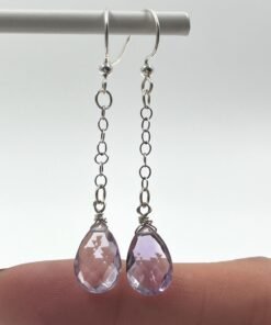 Alternative view of Amethyst Earrings • Sterling Silver • Dainty Minimalist Jewelry