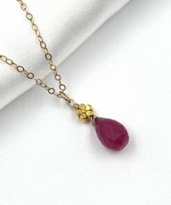 Ruby Necklace • Gold Filled Pendant • Dainty Minimalist Jewelry