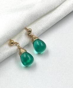 Green Onyx Earrings • Gold Filled or Sterling Silver • Dainty Minimalist Jewelry