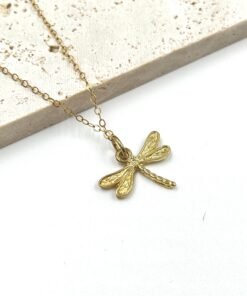 Alternative view of Gold Dragonfly Pendant Necklace Sterling Silver 18K Gold Plated Minimalist Jewelry