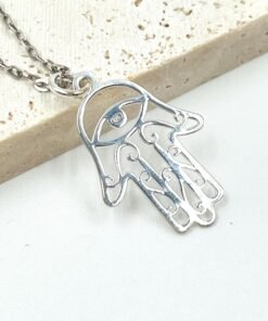 Sterling Silver Hamsa Necklace 925 Silver Protection Amulet Minimalist Jewelry