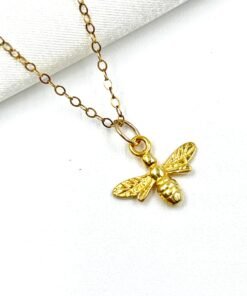 Alternative view of Gold Bee Pendant Necklace 24K Vermeil 14K Gold Filled Chain Nature Jewelry