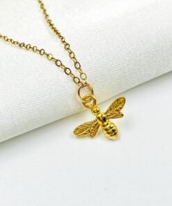 Gold Bee Pendant Necklace 24K Vermeil 14K Gold Filled Chain Nature Jewelry