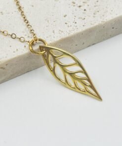 Gold Leaf Pendant Necklace 14K Gold Filled Minimalist Nature Jewelry