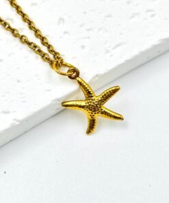 Stainless Steel Sea Star Necklace • Gold or Silver • Hypoallergenic Coastal Jewelry