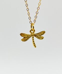 Gold Dragonfly Pendant Necklace Sterling Silver 18K Gold Plated Minimalist Jewelry