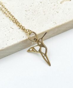 Alternative view of Hummingbird Pendant Necklace Gold Plated Sterling Silver Dainty Minimalist Jewelry