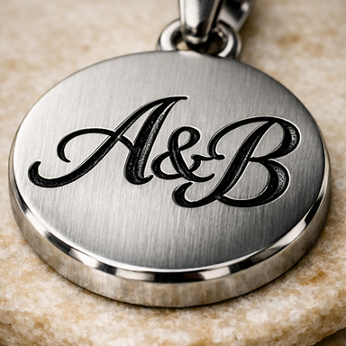 Macro close-up of a 316L pendant with a deep engraving