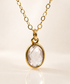 Alternative view of Oval Rose Quartz Necklace • Gold Filled or Sterling Silver • Dainty Minimalist Jewelry
