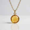 Citrine Round Pendant Necklace in 24K Gold Plated Setting on Gold Filled Chain