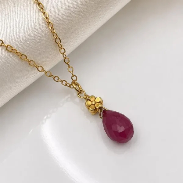 Ruby Necklace • Gold Filled Pendant • Dainty Minimalist Jewelry