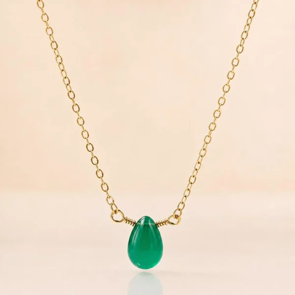 Green Onyx Teardrop Necklace • Gold Filled or Sterling Silver Gemstone Jewelry