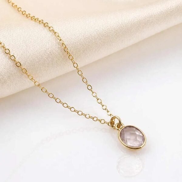 Alternative view of Oval Rose Quartz Necklace • Gold Filled or Sterling Silver • Dainty Minimalist Jewelry