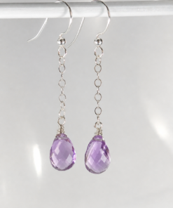 Alternative view of Amethyst Earrings • Sterling Silver • Dainty Minimalist Jewelry