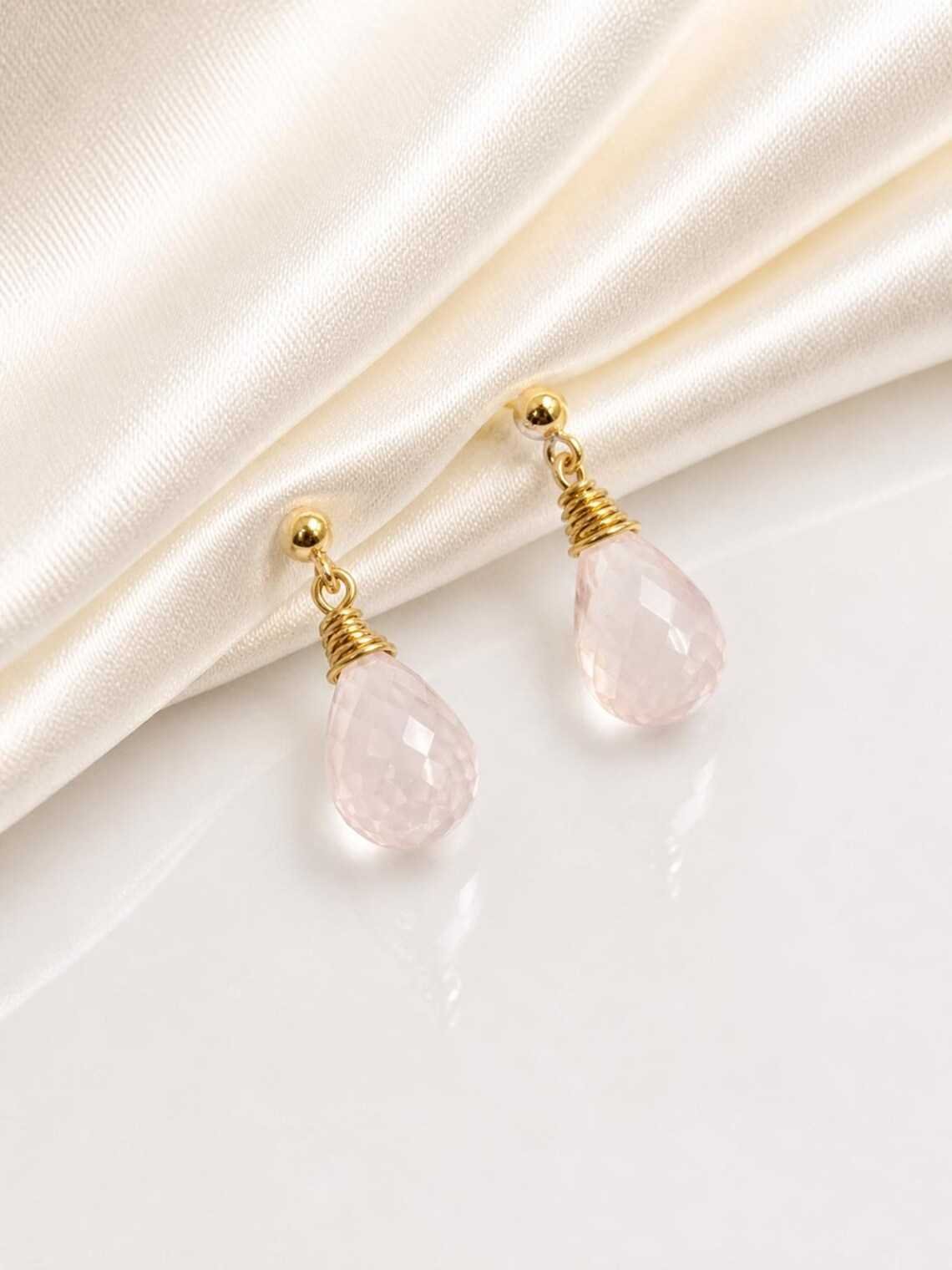 Rose Quartz Earrings • Gold Filled or Sterling Silver - Image 4