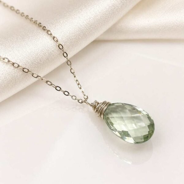 Handmade Green Amethyst Pendant Necklace – Natural Faceted Gemst