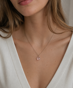 Alternative view of Rose Quartz Necklace • Gold Filled or Sterling Silver • Dainty Minimalist Jewelry