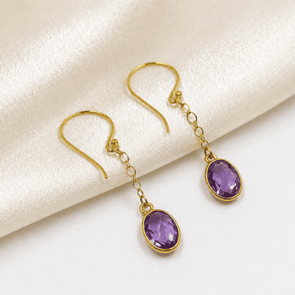 Alternative view of Amethyst Earrings • 24K Gold Plated • Dainty Minimalist Jewelry