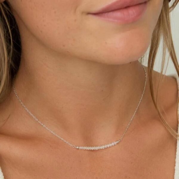 Dainty moonstone bar necklace styled for everyday minimalist jewelry looks
