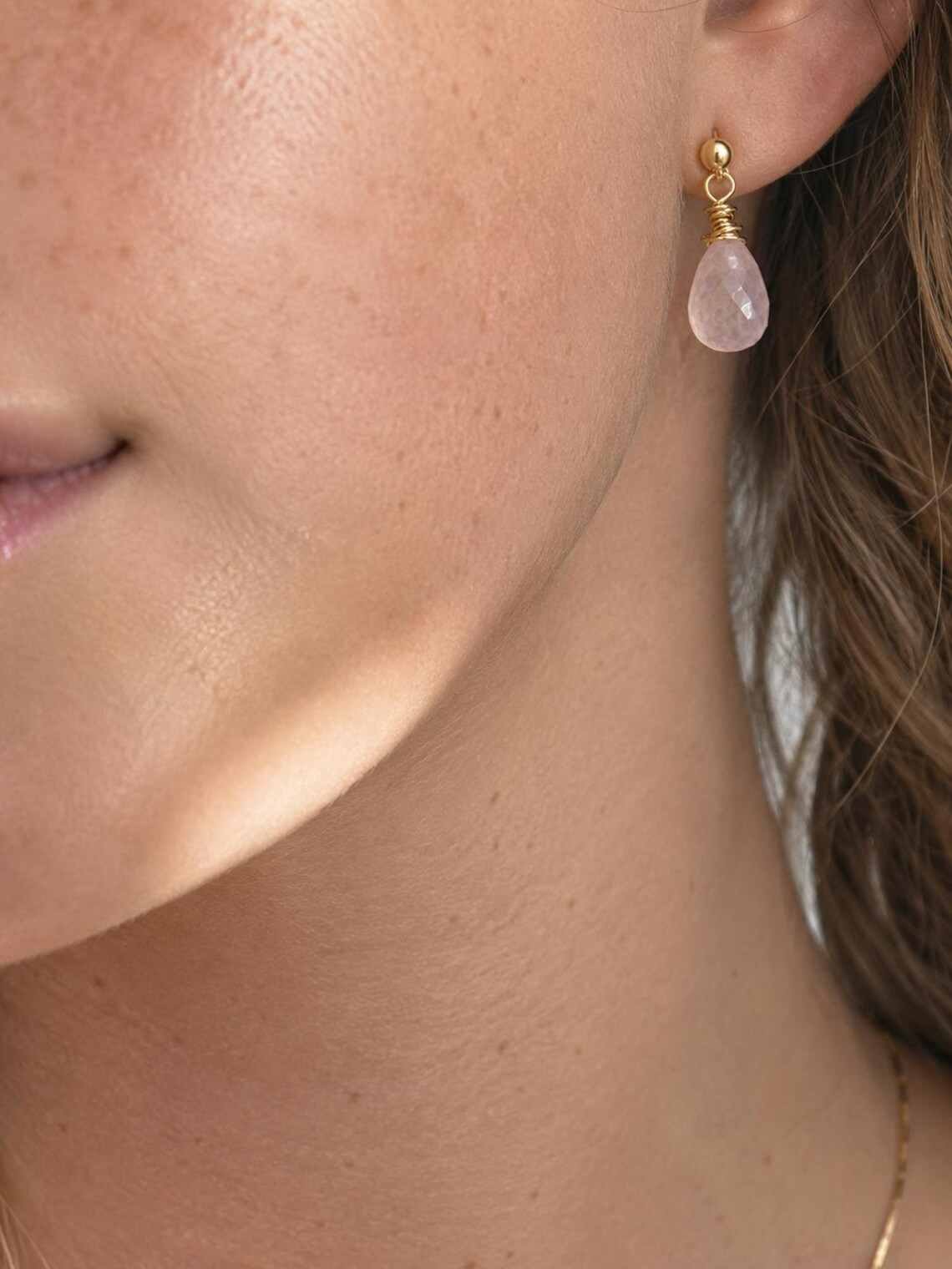 Rose Quartz Earrings • Gold Filled or Sterling Silver - Image 3