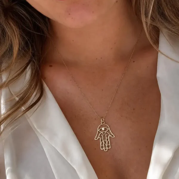 Sterling Silver Hamsa Necklace displayed on neutral background in BoutiqueJoya style