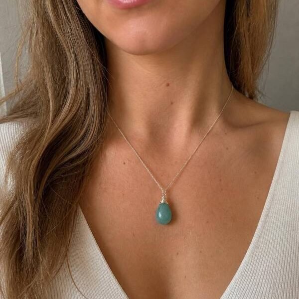 Blue aquamarine pendant on fine silver chain