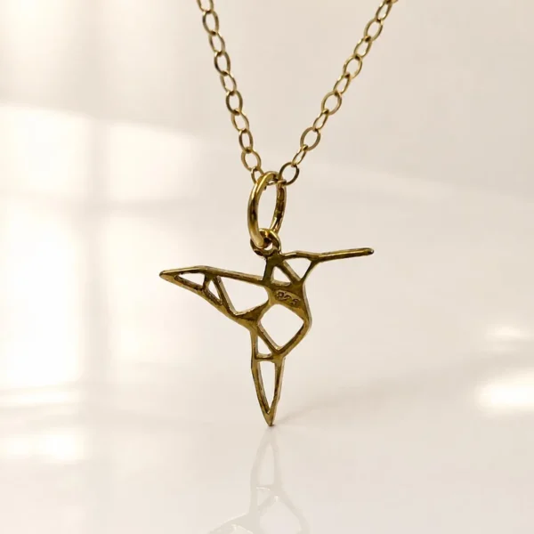 Alternative view of Hummingbird Pendant Necklace Gold Plated Sterling Silver Dainty Minimalist Jewelry