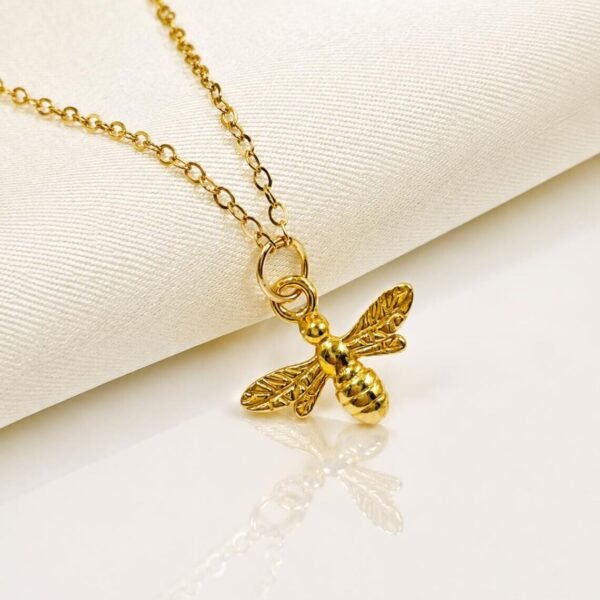 Gold Bee Pendant Necklace on White Background – 24K Vermeil Bee Pendant