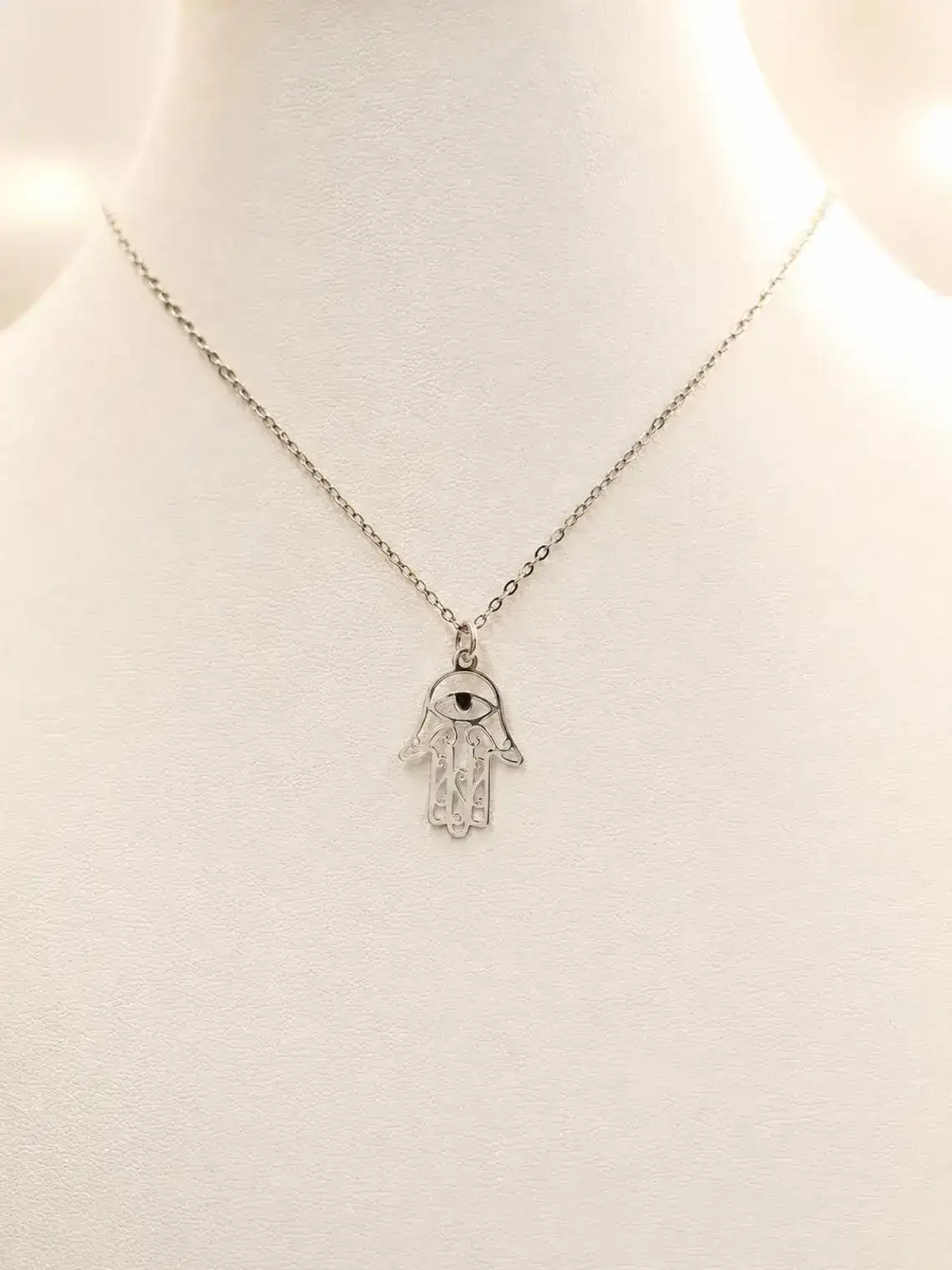 925 sterling silver chain with minimalist Hamsa amulet pendant