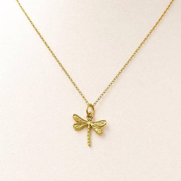 Gold Dragonfly Pendant Necklace – Sterling Silver Base with 18K Gold Plating