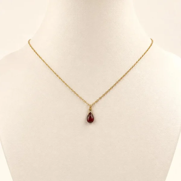 Dainty minimalist Garnet Necklace with deep red natural gemstone