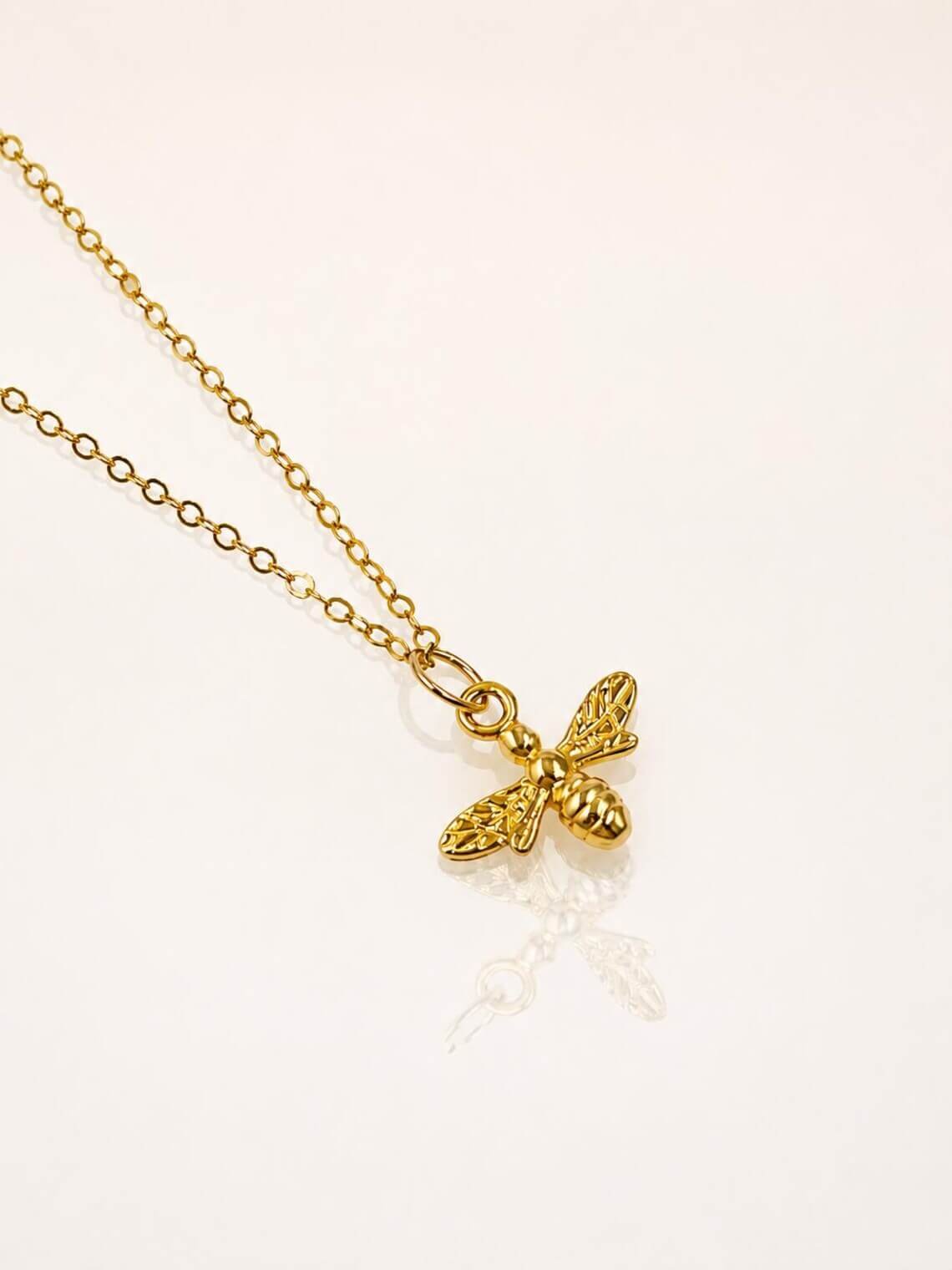 Gold Bee Pendant Necklace on White Background – 24K Vermeil Bee Pendant