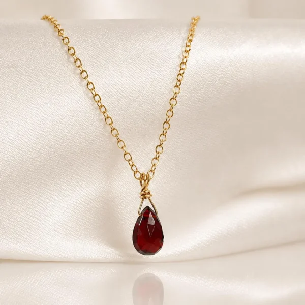 Dainty minimalist Garnet Necklace with deep red natural gemstone