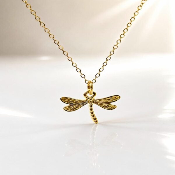 Gold Dragonfly Pendant Necklace – Sterling Silver Base with 18K Gold Plating