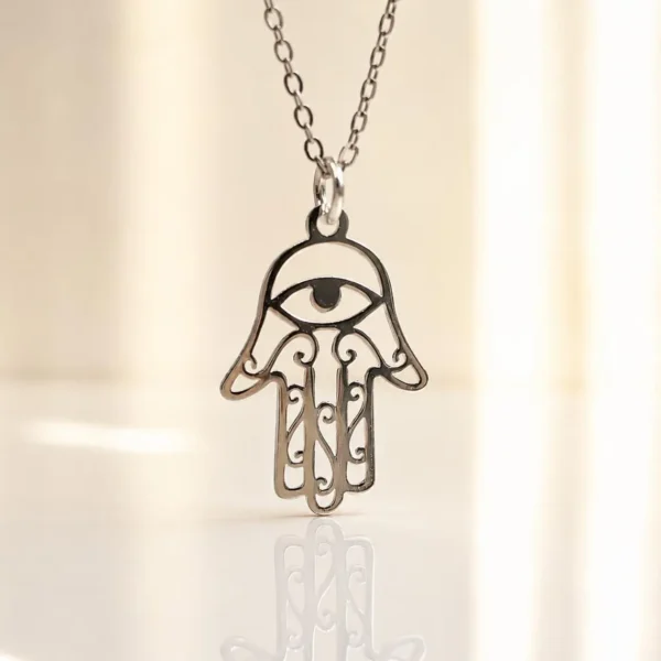925 sterling silver chain with minimalist Hamsa amulet pendant