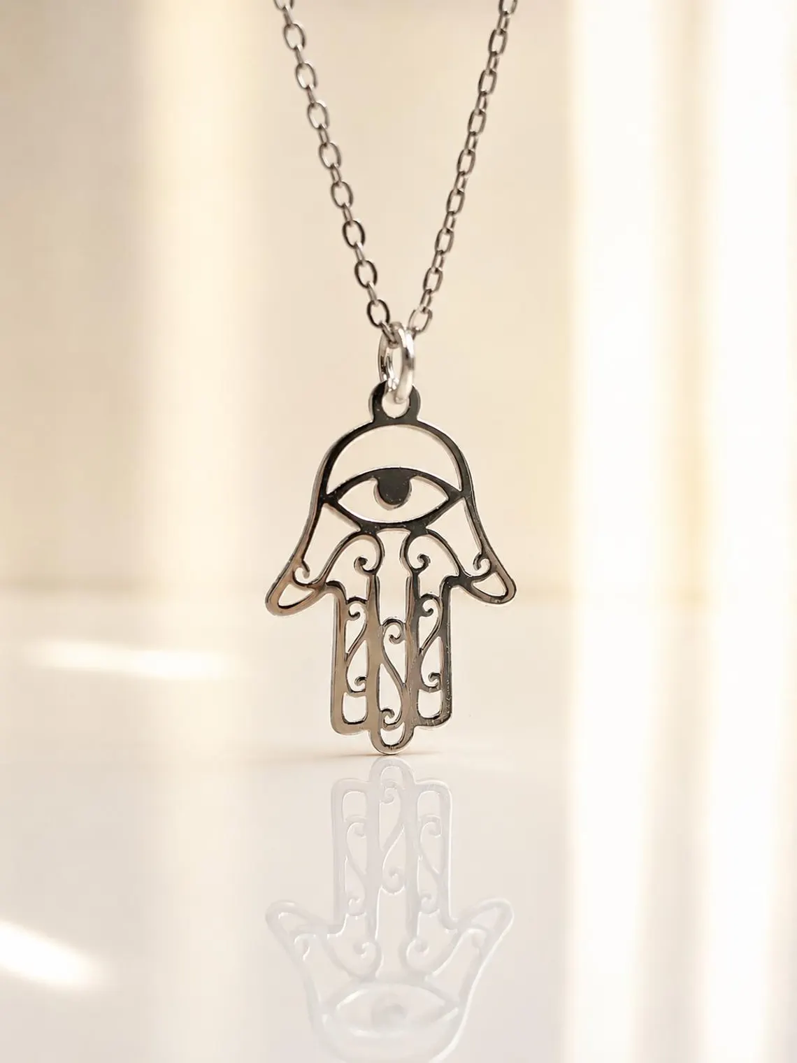925 sterling silver chain with minimalist Hamsa amulet pendant