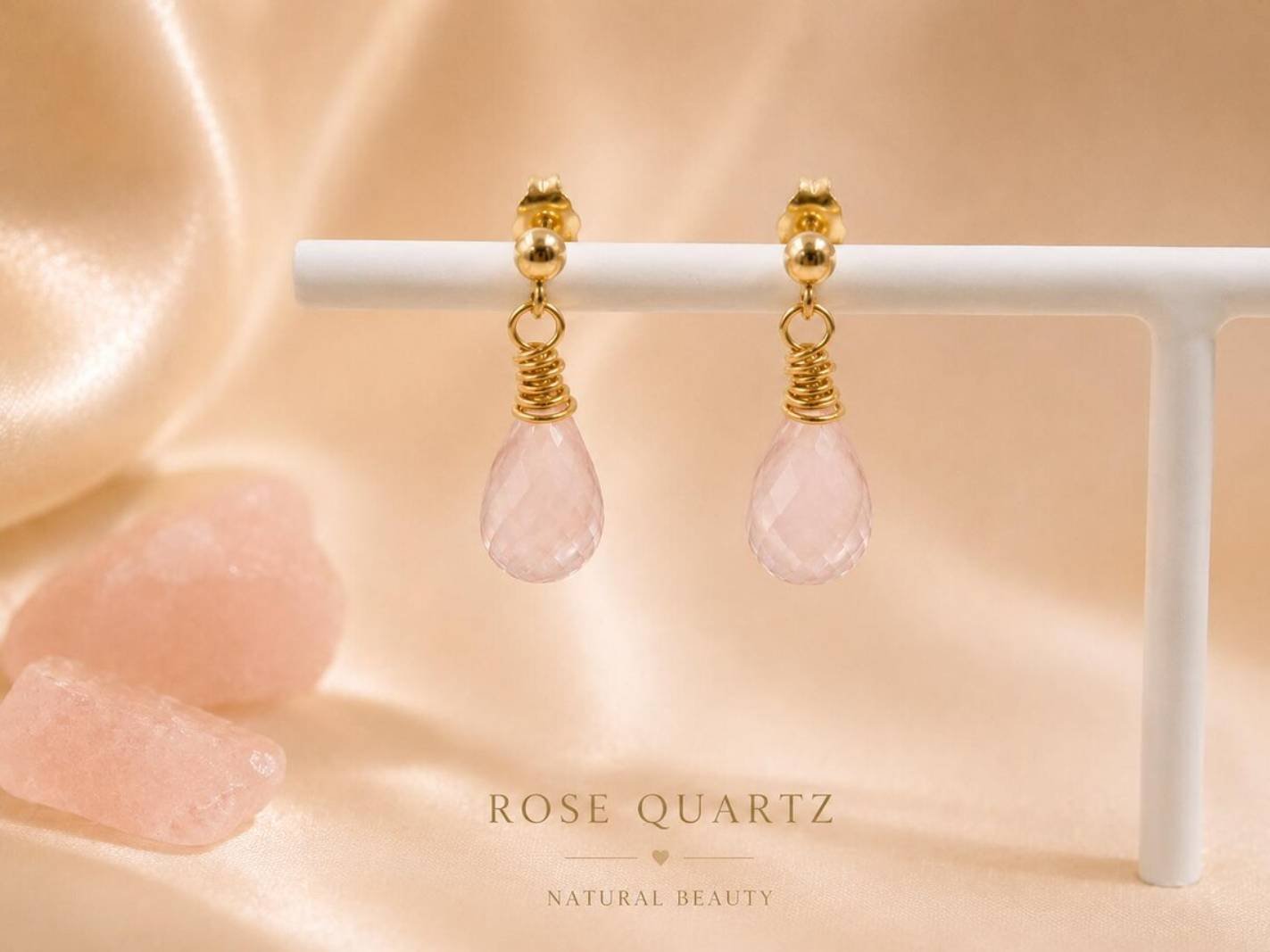 Rose Quartz Earrings • Gold Filled or Sterling Silver - Image 2