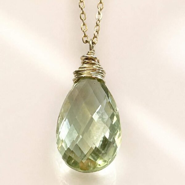 Green Amethyst Necklace – Faceted Gemstone Pendant – Minimalist Jewelry