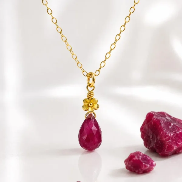 Alternative view of Ruby Necklace • Gold Filled Pendant • Dainty Minimalist Jewelry