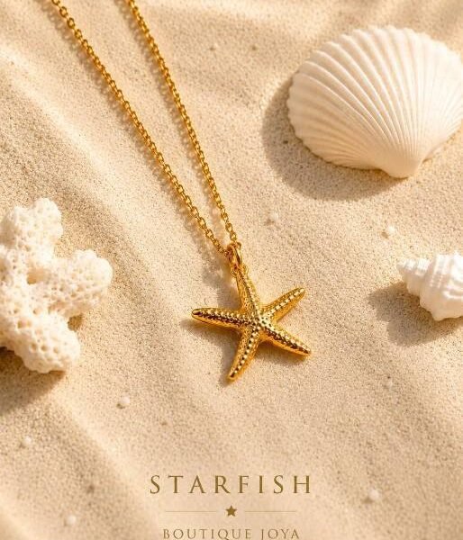 Alternative view of Stainless Steel Sea Star Necklace • Gold or Silver • Hypoallergenic Coastal Jewelry